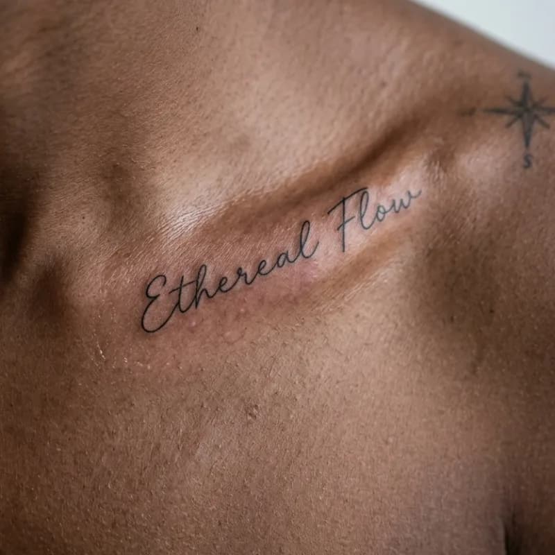 Healed fine-line tattoo detail